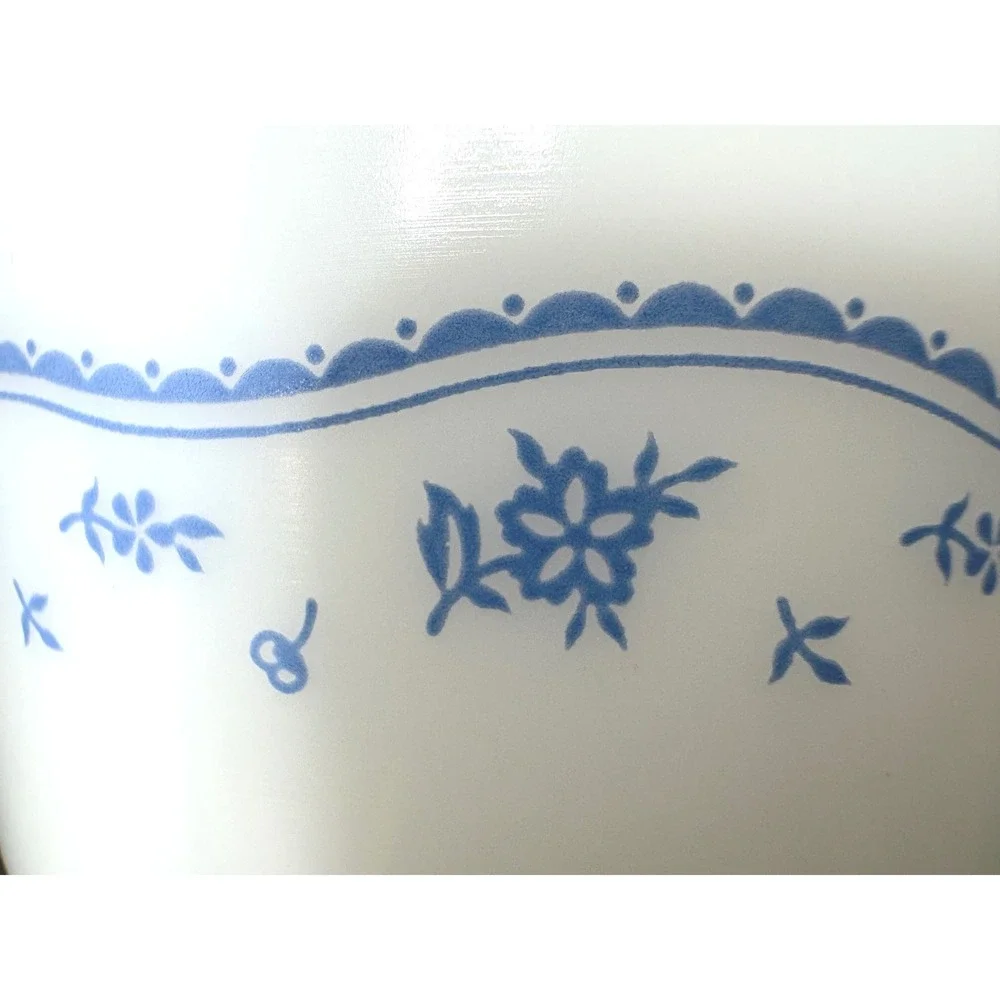 VTG PYREX White Opal Glass Bowl w/ Blue Floral 